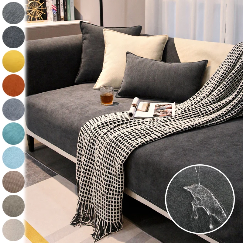 

Premium Chenille Sofa Slipcover Universal Fit Waterproof Non-Slip L-Shape Chaise Lounge Cover 4 Seasons Home Furniture Protector