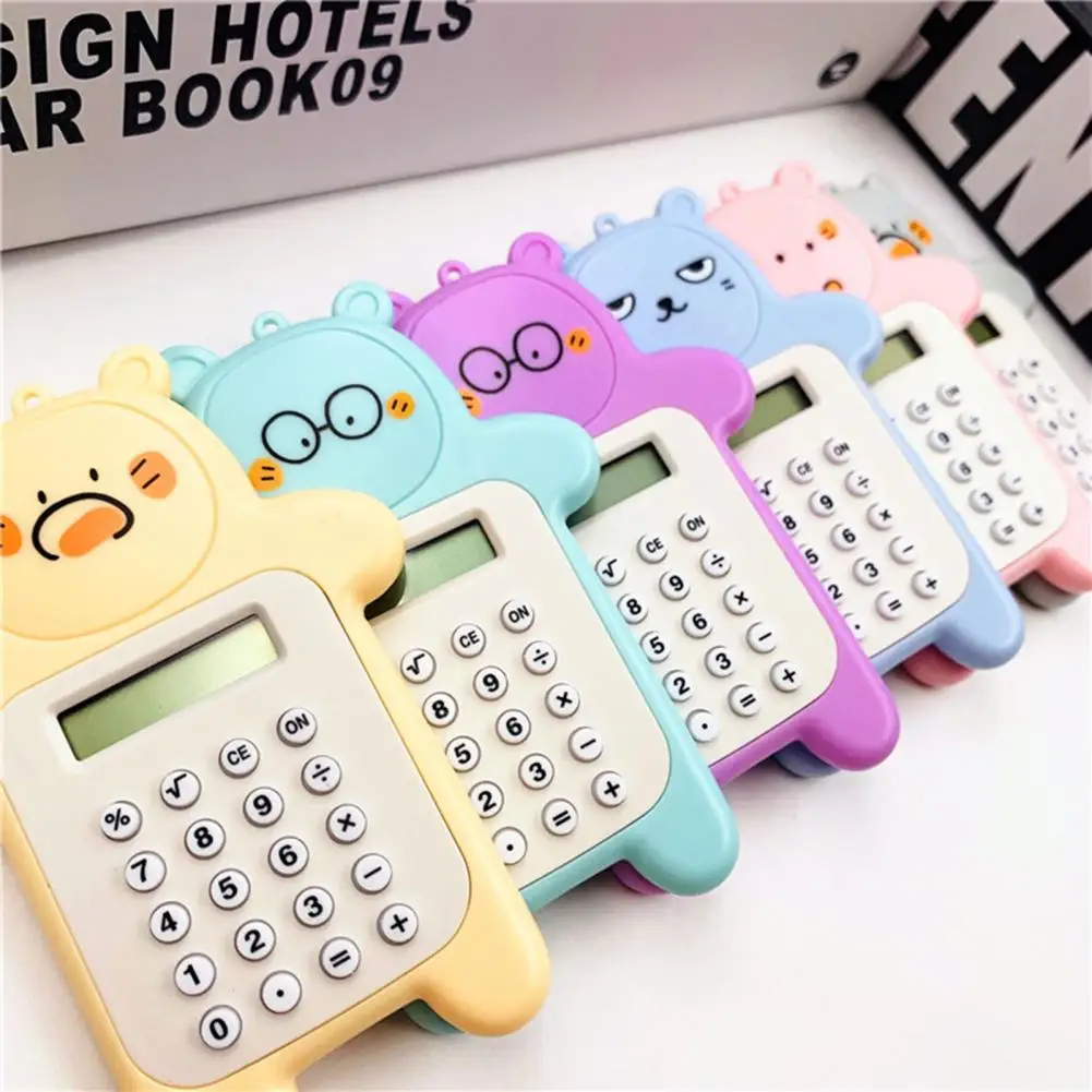 Electronic Calculator Adorable Bear Shape Plastic Lively Face Calculator with Hanging Hole Office