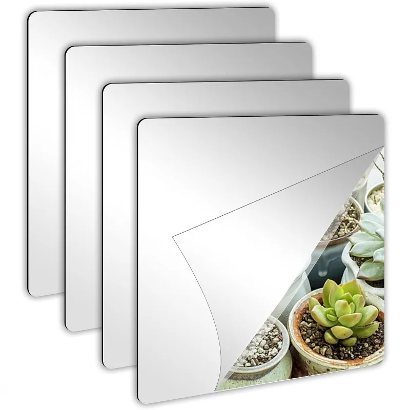 Lot de 4 miroirs autocollants en acrylique pour salle de bain, douche, maquillage, anti-buée, décoration DIY pour la maison, autocollant miroir pour carrelage