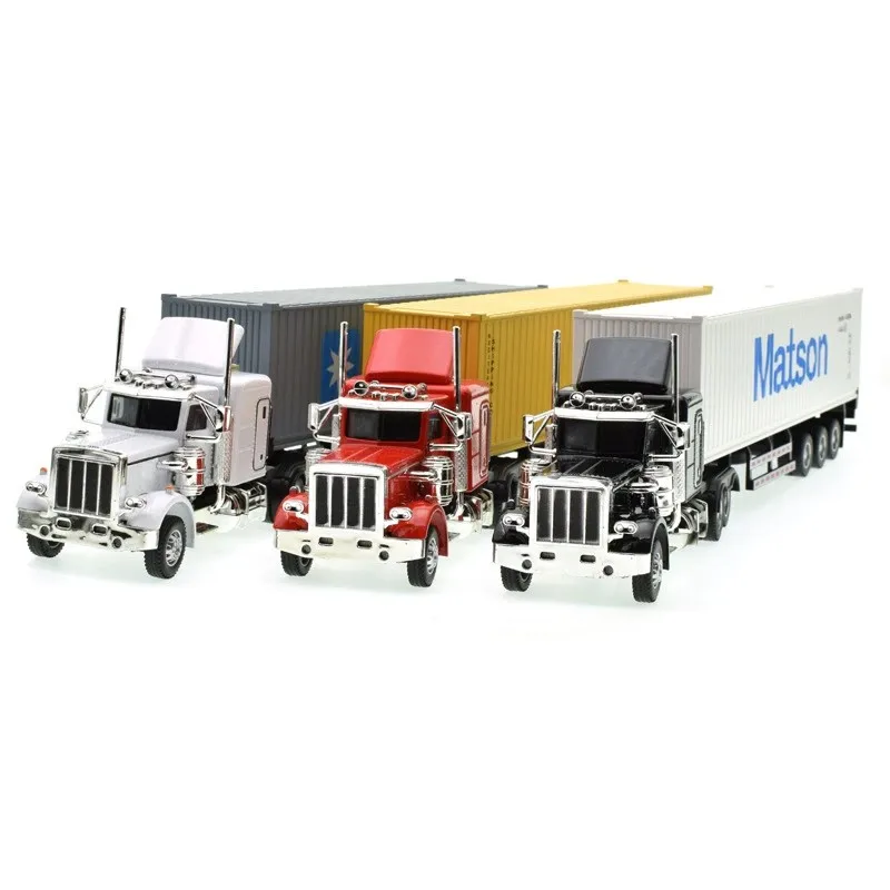

1:32 Scale American Container Truck Model Toys Metal Diecast Sound Light Doors Opened Rubber Tires For Children Birthday Gifts