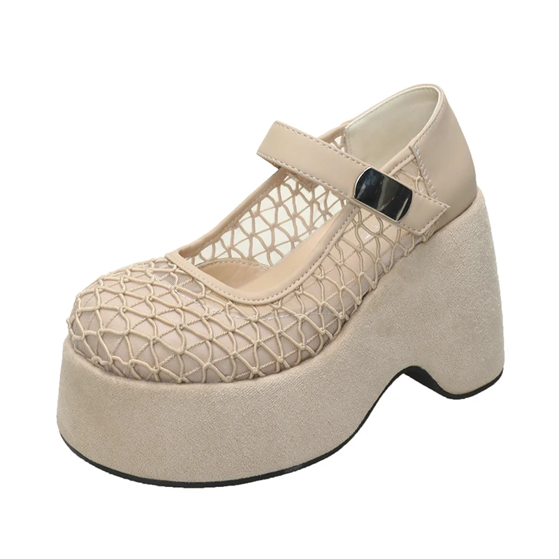 11CM Hollow Breathable Chunky Heels Slippers Platform Wedges Sandals Summer Block High Heels for Women Shoes Loafers Sandalias