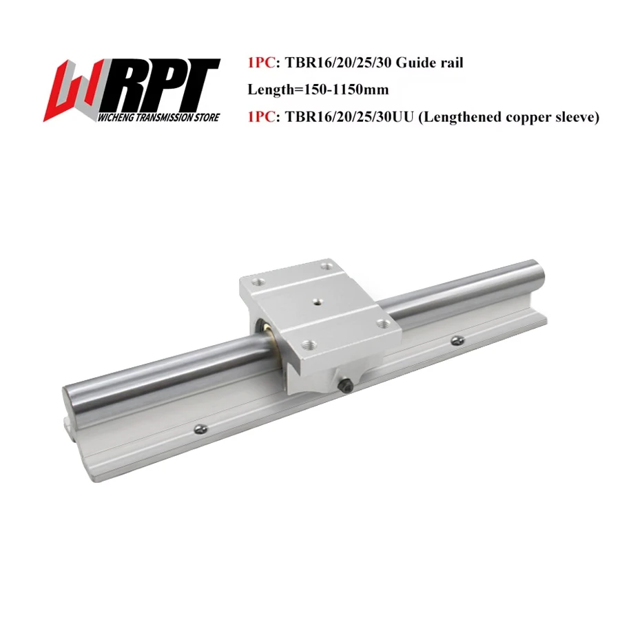 Linear Guide Rail 1PC TBR16 TBR20 TBR25 TBR30 Length 150-1150mm And 1PC/2PCS TBR16-30UU Lengthen Slider With Copper Sleeve