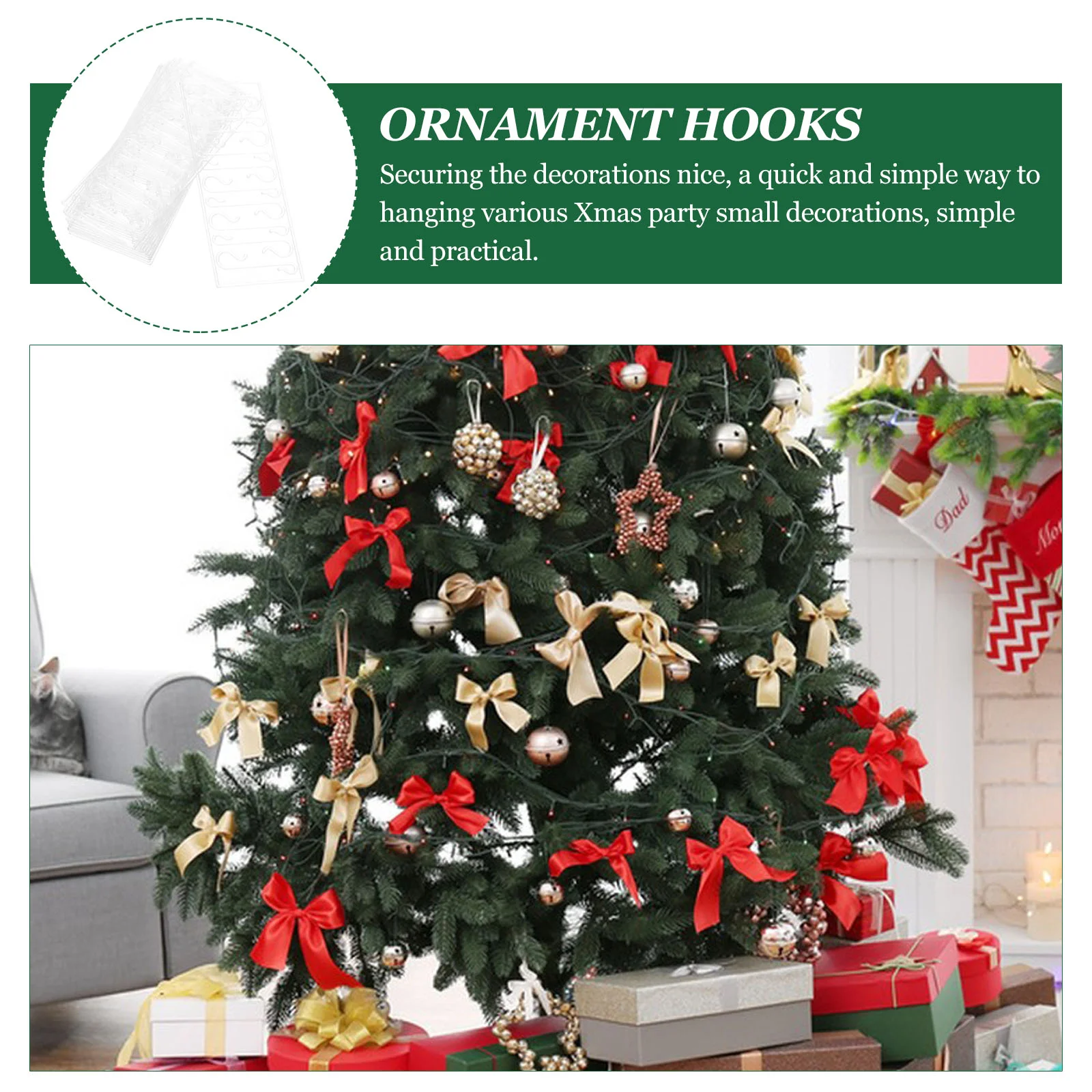 100 Uds. Gancho de Navidad, colgadores de adorno de árbol de plástico transparente para decoración navideña de mantel, guirnalda de Navidad multiusos