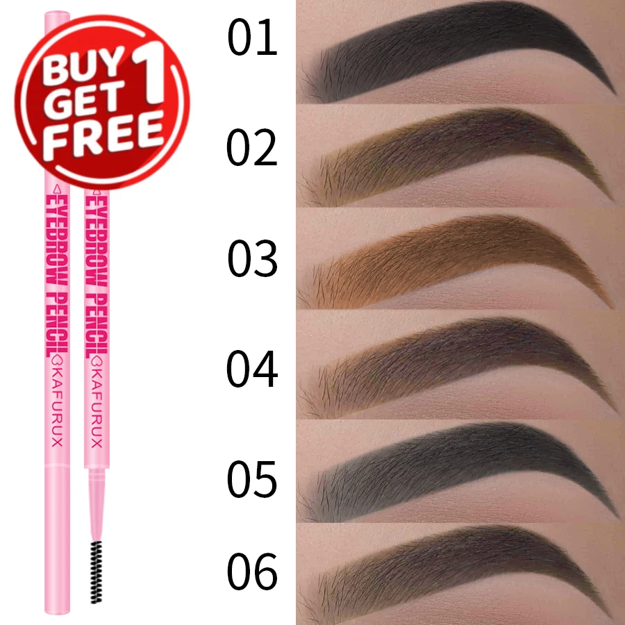 6 สี Ultra-Fine Double Headed ดินสอเขียนคิ้วกันน้ําและยาวนานสีน้ําตาล Non-smudged Eye Brow ปากกาพร้อมแปรงเครื่องสําอาง