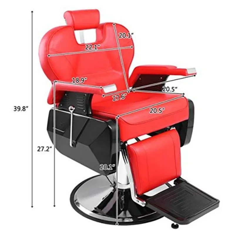 Red Barber Chair Heavy Duty Reclining Hydraulic Professional for Salon/Barbershop/Hair Stylist