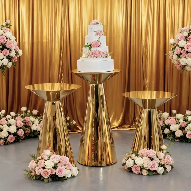 Light Luxury Gold Stainless Steel Round Cake Table Cylinder Dessert Desk Display Set Stand Plinths for Wedding Party Site Layout