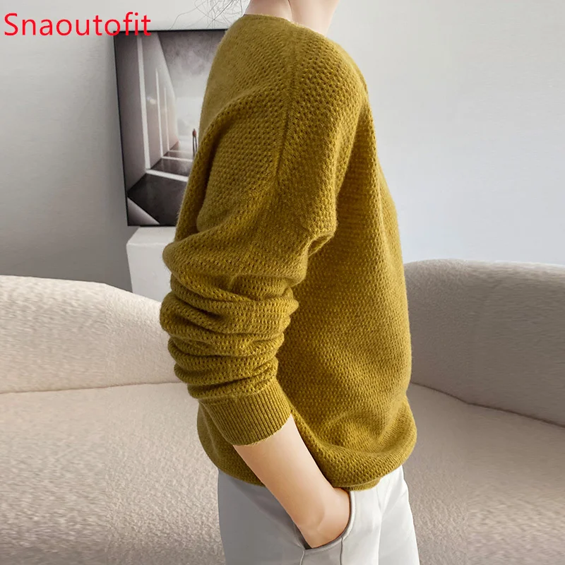 Fashion All-Match Round Neck Knit Sweater 100 Pure Wool Sweater for Women French Style Pullover Show The Beauty of Female Autumn