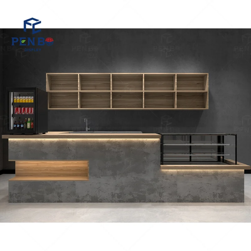 2025customized.Coffee Store Indoor Kiosk Bakery Coffee Shop Business Decorations Layout Milk Tea Shop Table Coffee Shop Shelving