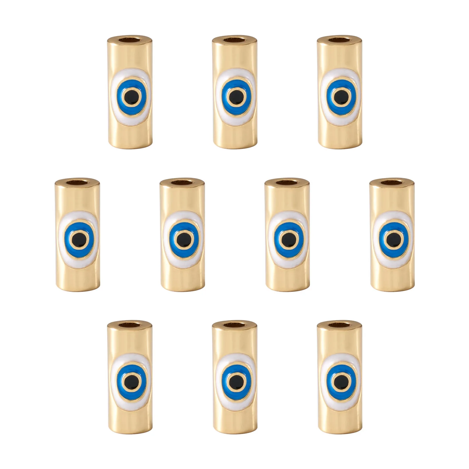 10pcs  Brass Enamel Beads Column with Evil Eye Spacer Beads For Halloween Easter Necklace Bracelet Jewelry Making 7.5~10x4.5~7mm