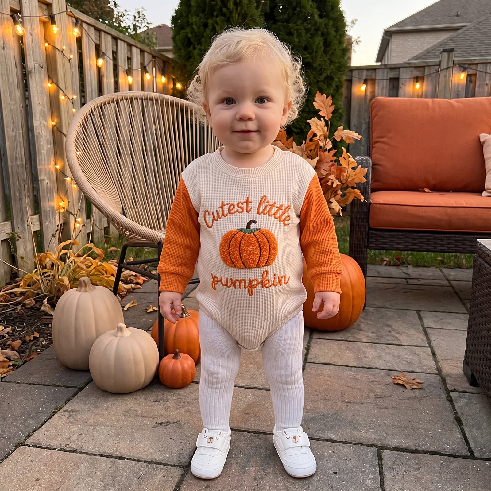 Infant Baby Halloween Romper Cute Pumpkin Embroidery Long Sleeve Jumpsuit