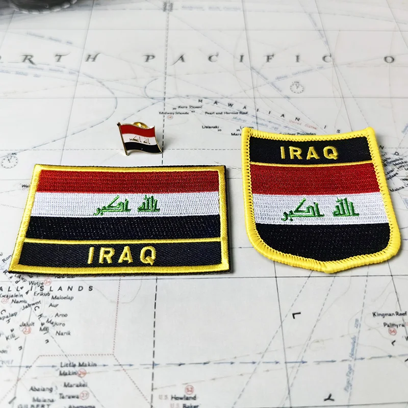 Iraq  National Flag Embroidery Patches Badge Shield And Square Shape Pin One Set On The Cloth Armband   Backpack  Decoration