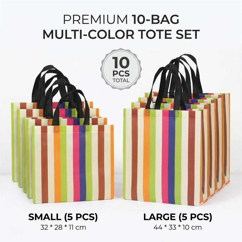 10PCS Women Foldable Shopping Bag Reusable Eco Tote Pouch Large Non-woven Shopper Bags Canvas Travel Grocery Shopping Bags
