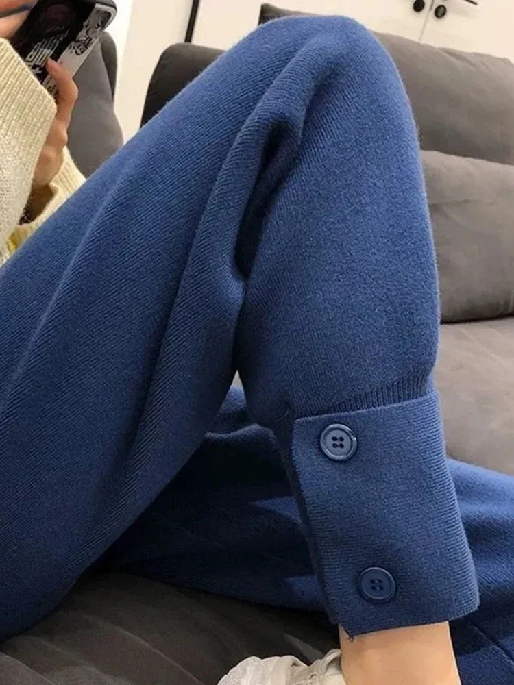

Knitted Warm Casual Harem Pants Autumn Winter High Waist Thicken Pantalon Korean Fashion Womens Baggy Joggers Sweatpants