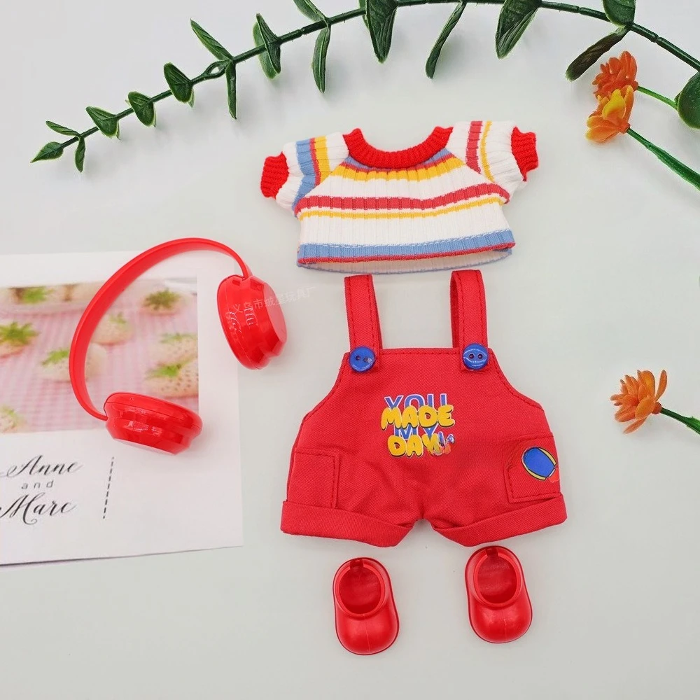 

New Versatile and Cute Colorful Red Top Overalls and Pants Set of Vinyl Figurines Suitable for Labubu Clothing As An Accessory