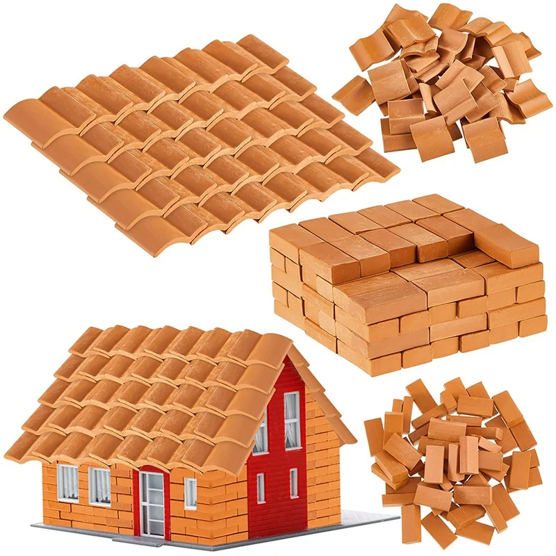 200Pcs Mini Bricks&Roof Tiles Model Building Set Fake Red Bricks Landscaping Bricks Dollhouse DIY Garden Accessories