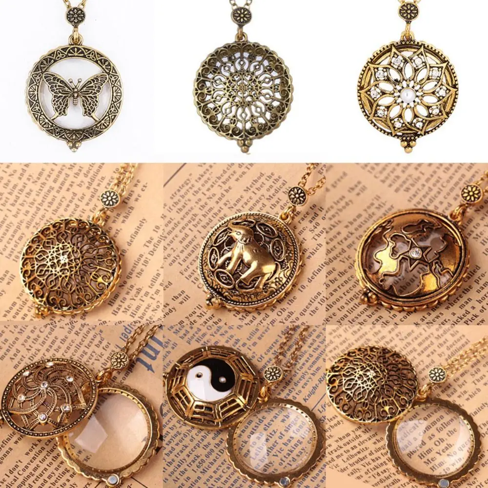 Fashion Alloy Magnifying Glass Pendant Vintage Golden Sweater Chain Gifts