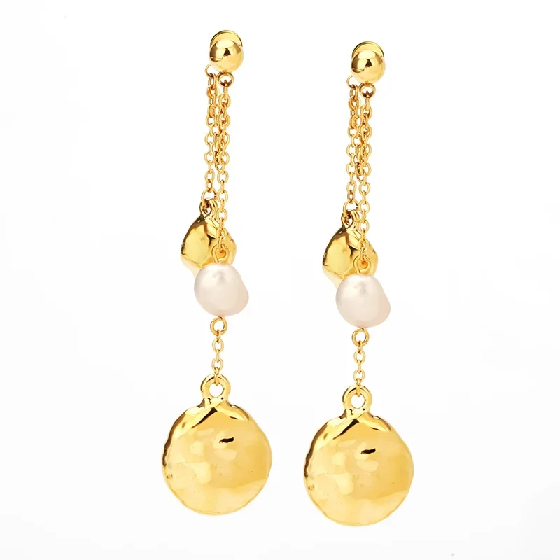 

Link Chain Natural Pearls Drop Earrings For Women Gold Color Long Tassel Dangle Earings Fashion Jewelry.