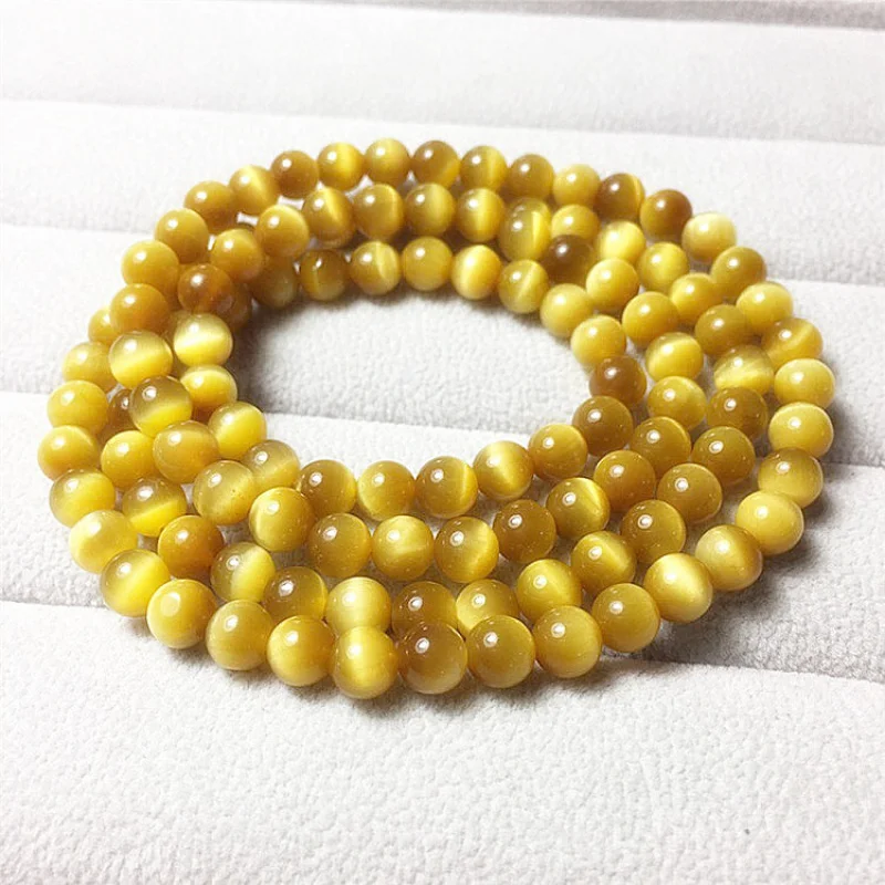 Natural Golden Three- Buddhist Bead , Multi-Circle Tiger Eye Stone Bracelet, Unisex Jewelry