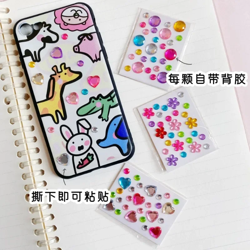 2 Sheets/Set Diamond Self Adhesive Acrylic Rhinestone Sticker Love Heart/ Round/ Flower Shape Handmade DIY Stickers Decoration