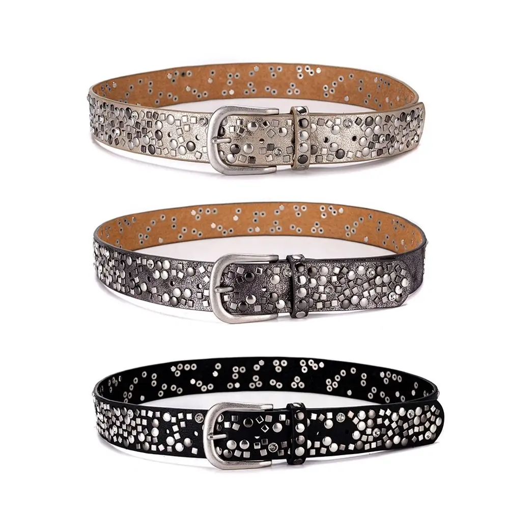 

Luxury Pin Buckle Women's Belt Silver Studs Fashion Accessory Punk Belt Vintage Rivets Fashion Belt Matching Jeans