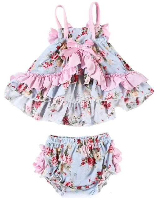 

2025 New Born Baby Girl Clothes Baby Suit Overall Floral Clothes Set 3-24m Cotton Sleeveless Toddler Infant Ruffle Tops + Shorts