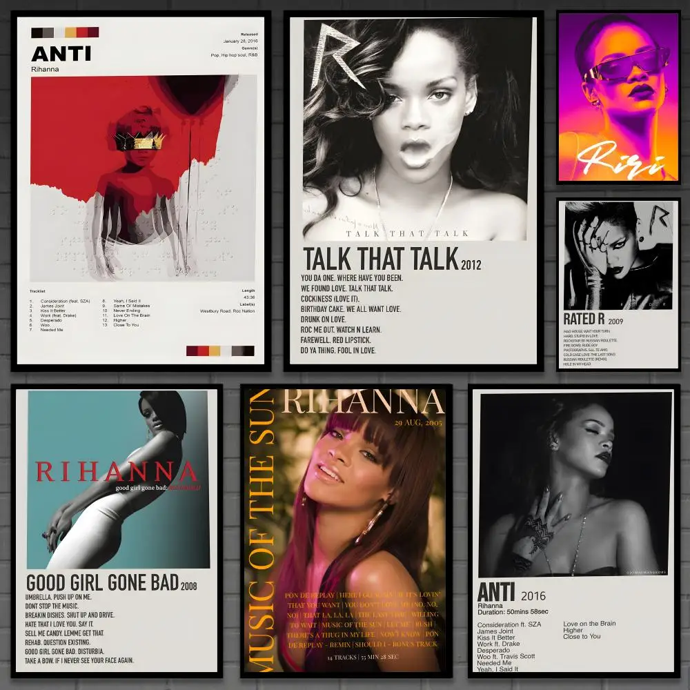 Pôster de música da cantora r-rhiana, arte de parede versátil em hd à prova d'água, decoração autoadesiva para qualquer espaço, presente ideal