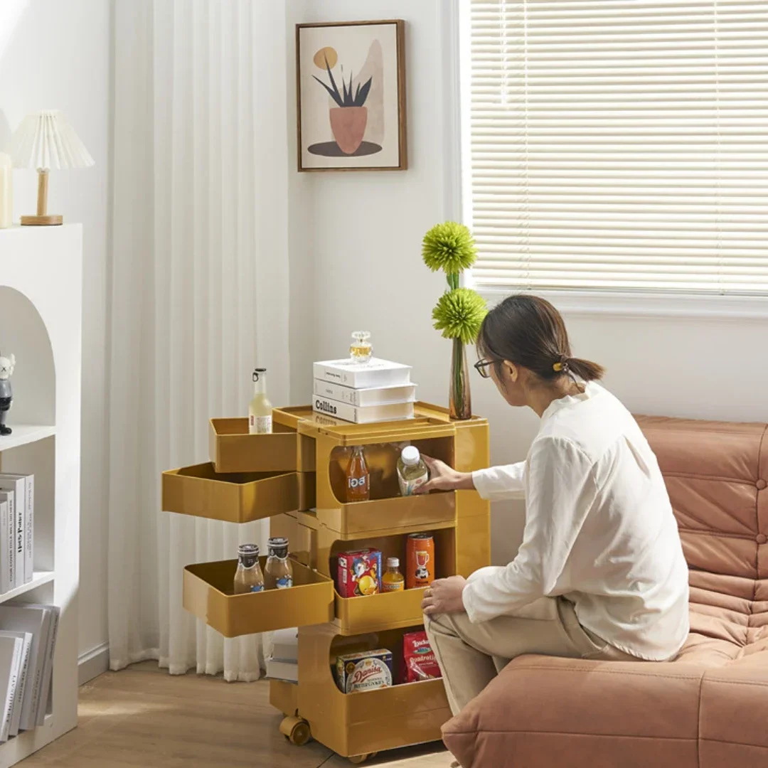 Three-Layer Bedside Table Nordic Creative Furniture Net Red Ins Style Movable Locker Rotating Storage Cabinet