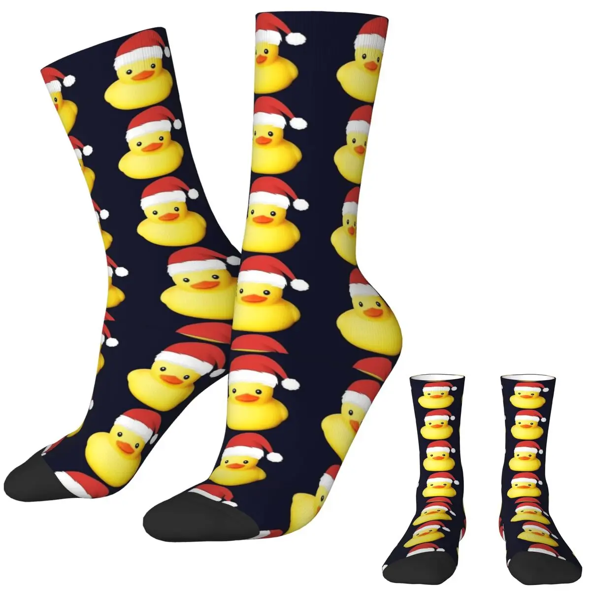 Yellow Rubber Duck Santa Claus Christmas Socks Modern Stockings Men High Quality Running Socks Winter Pattern Non Slip Socks