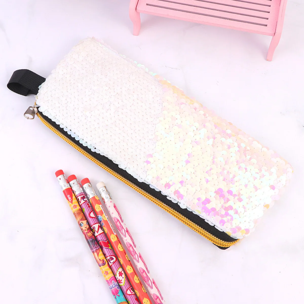Shiny Sequins Pencil Bag Washable Durable Stationery Pouch For Phone Coin Storage Multifunctional Case