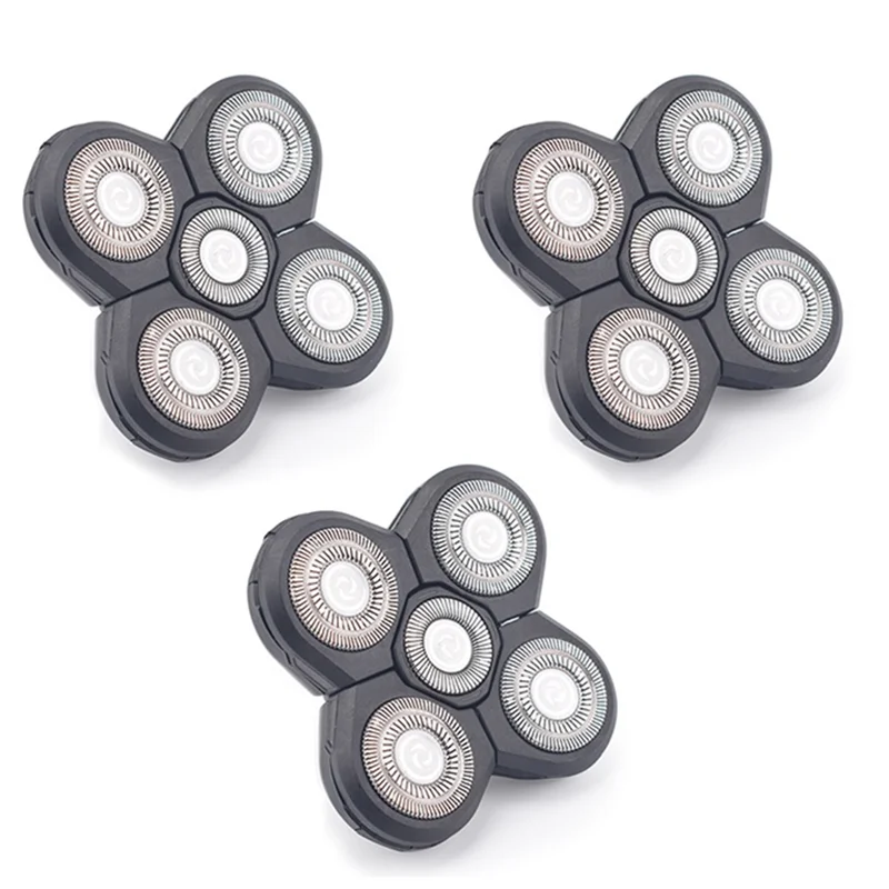 Tête de Rasoir Électrique de Remplacement, 5 Têtes Flottantes, Lame en Acier Inoxydable, Étanche, 3 Pièces
