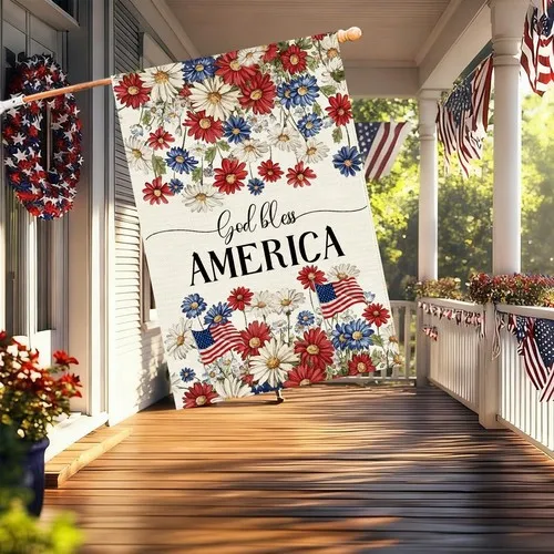 Patriotic House Flag 28 X 40 Inch, Double Sided Burlap 4th of July Memorial D... AAV hhz