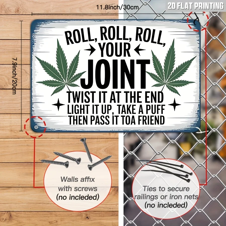 2D Flat, 6pcs Funny Warning Signs Themed Metal Door Decor with 420 Phrases, Retro Pot Humor Signs for Man Cave, & Grow Room, 20.