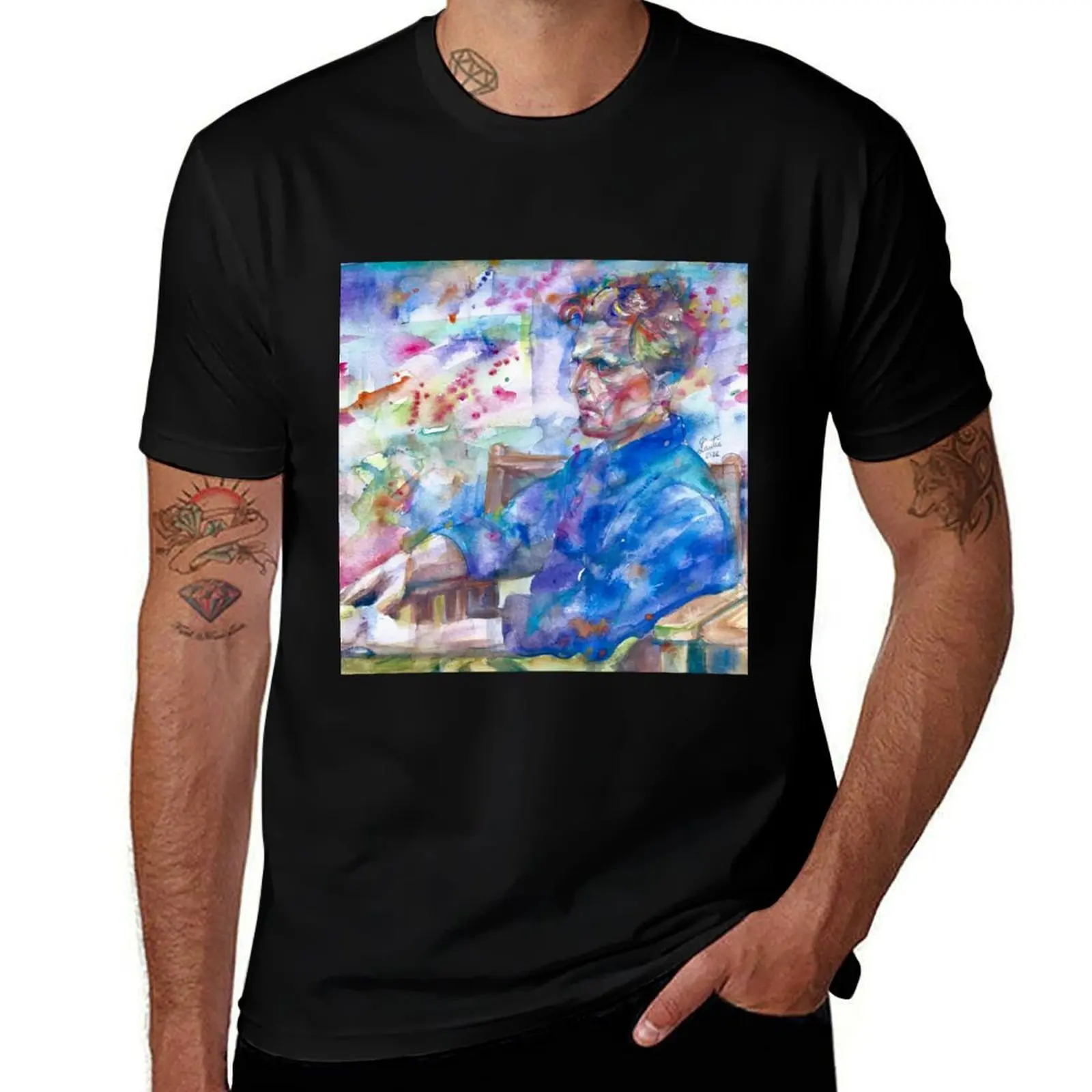 LUDWIG WITTGENSTEIN watercolor portrait .10 T-Shirt Casual Basic Short Sleeve T-Shirt