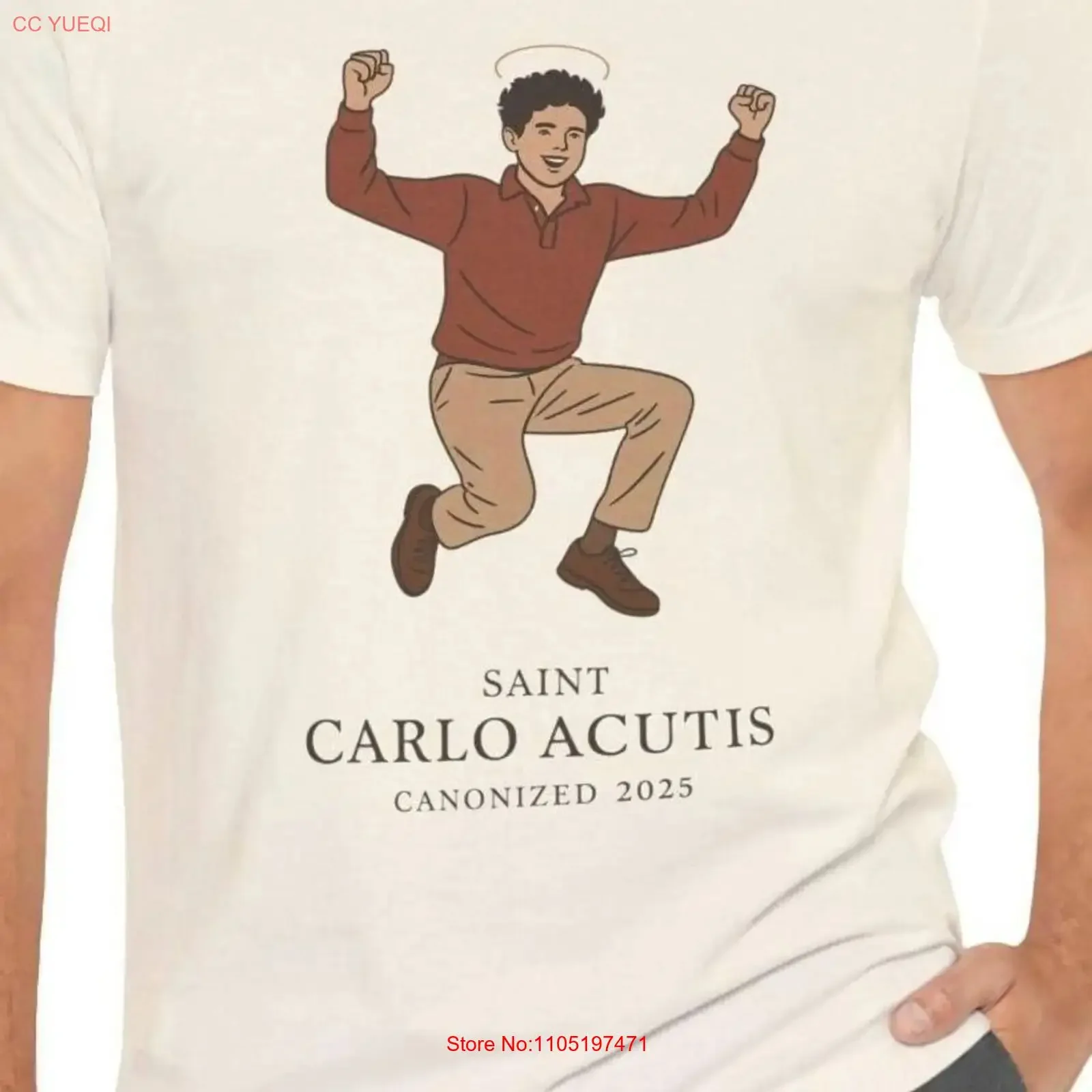 Saint Carlo Acutis Canonized T Shirt Jersey  for Catholic Devotees Youth Group Events Casual Wear  vintage Washed Slightly