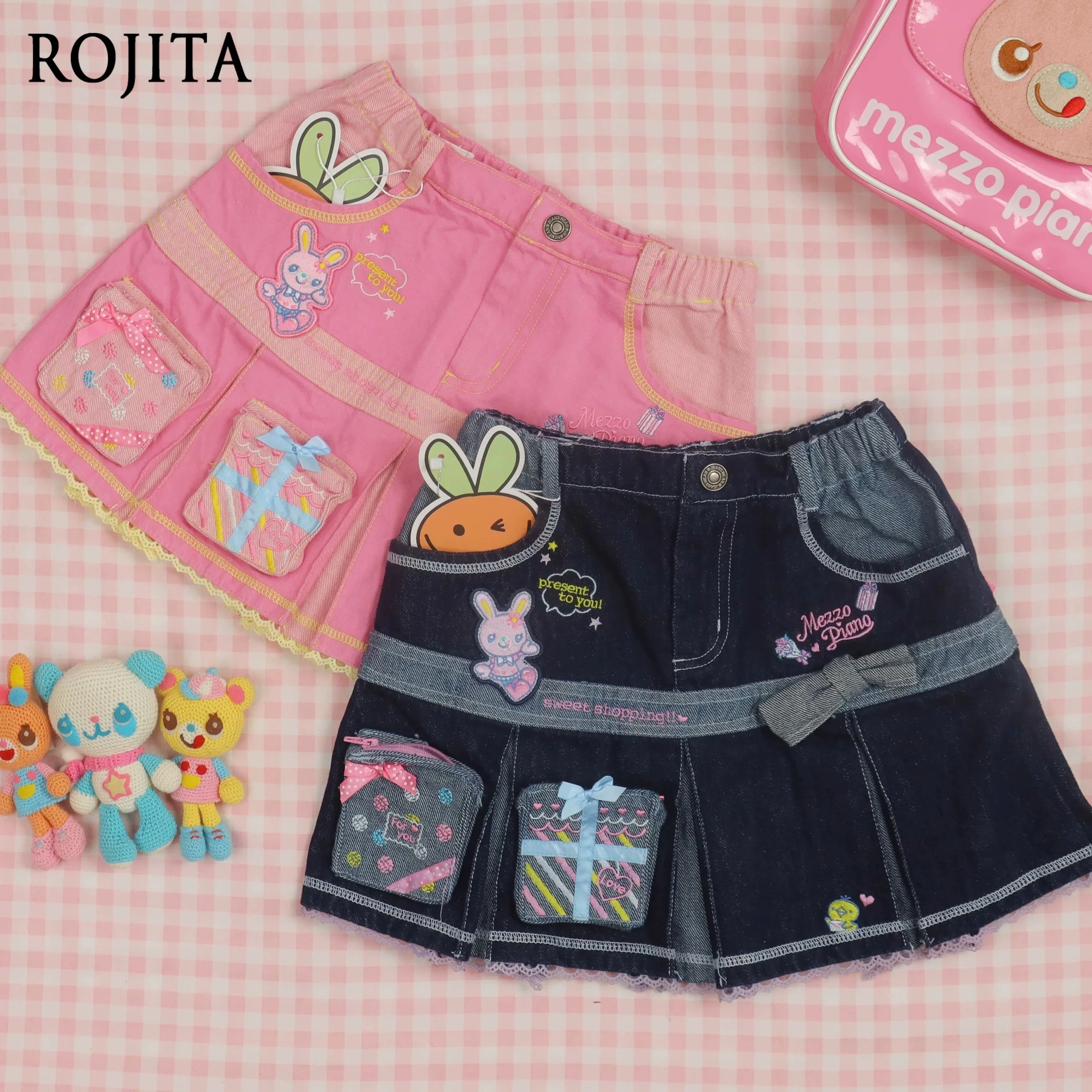 Sweet Lolita Denim Mini Skirt Sweet Girl Summer Cartoon Embroidered Cute Vintage Japanese Style Daughter's Outfit Y2k Skirts
