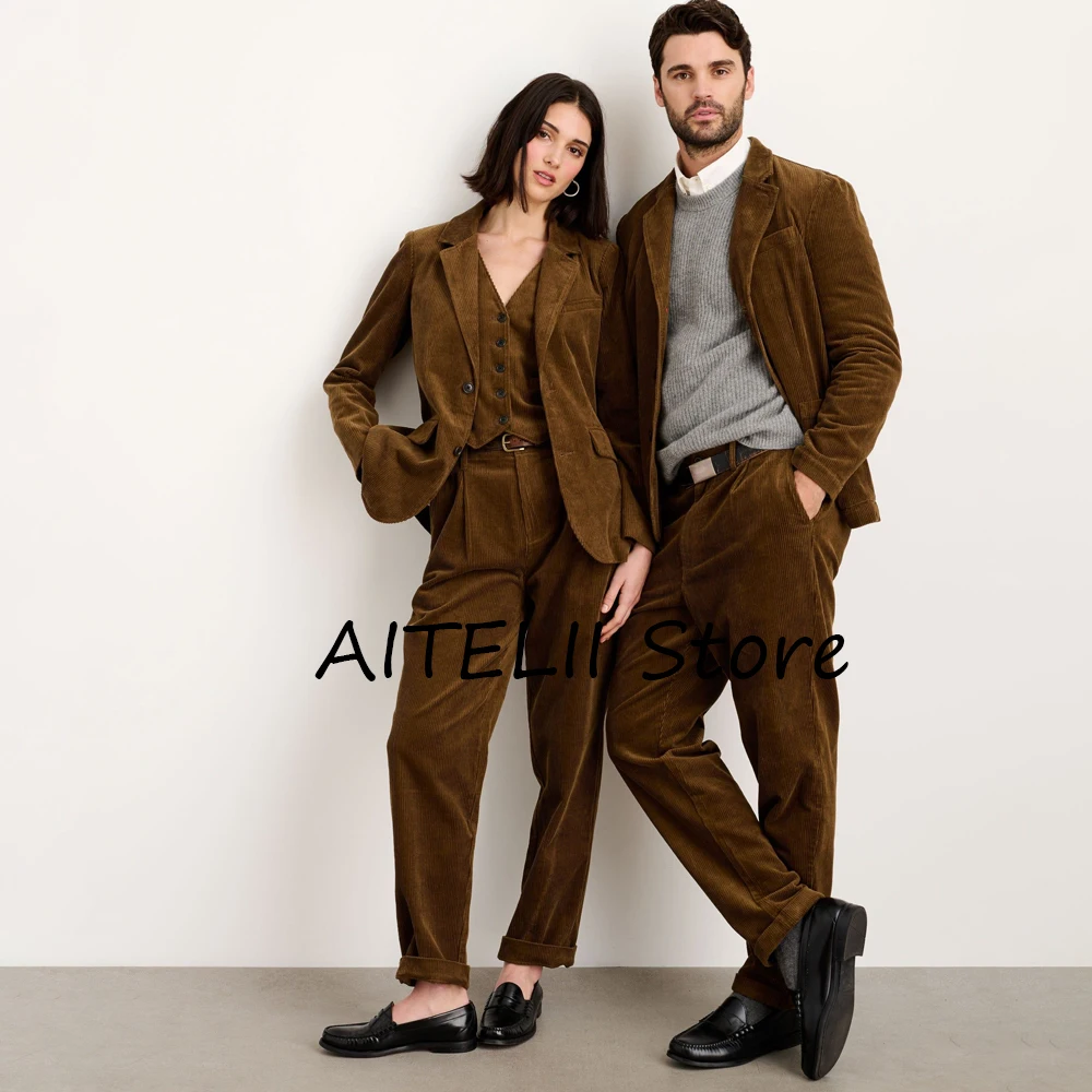 

Women's Corduroy Three Piece Suit Chic Woman Pants Suit Womens Set Trousers Sets Two-piece Suits for Elegant Women Outfit Formal