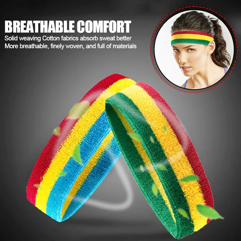 1 Pcs Sweatbands ,Sports Headband and Wristbands  Colorful Cotton Striped Sweatband Set American Flag Style for Men and Women