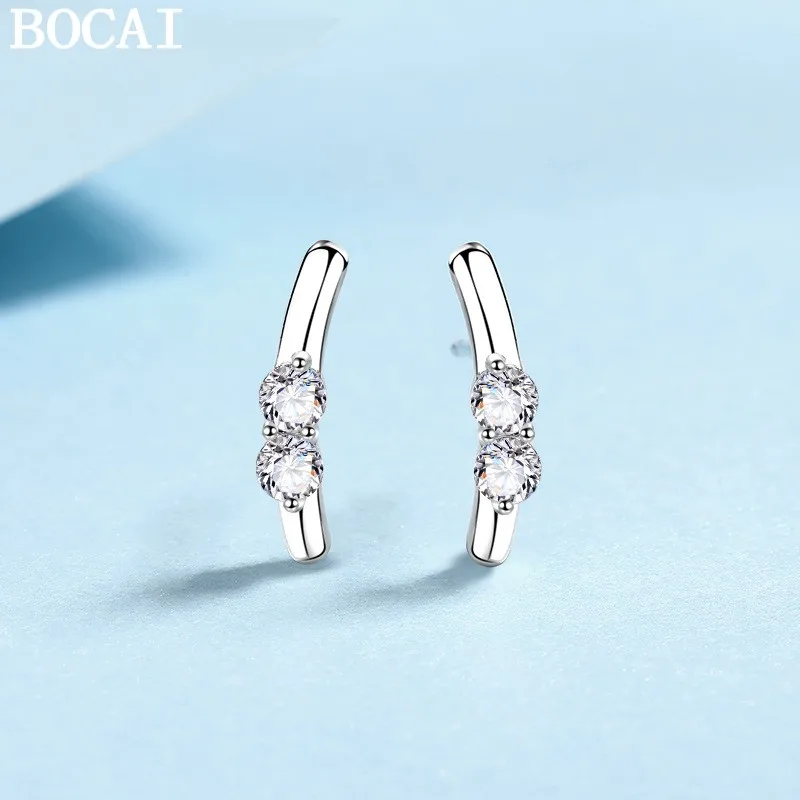 

BOCAI S925 Pure Silver Fashionable And Simple Inlaid With 40 Cent Moissanite Line Earrings