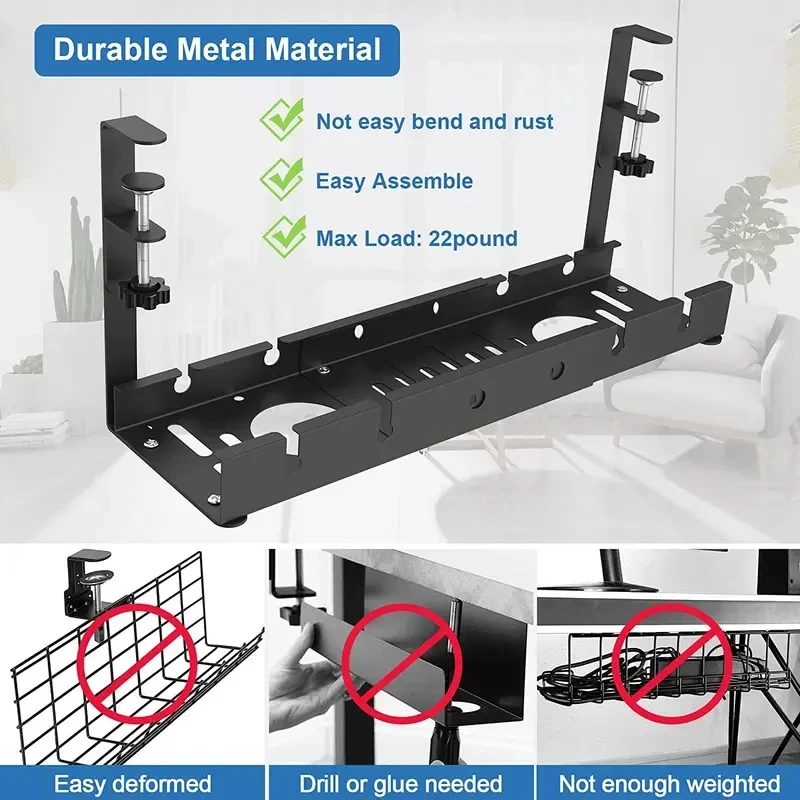 Under Table Telescopic Storage Rack Metal Cable Management Tray No Punching Desk Wire Organizer Home Office Accessories view 4