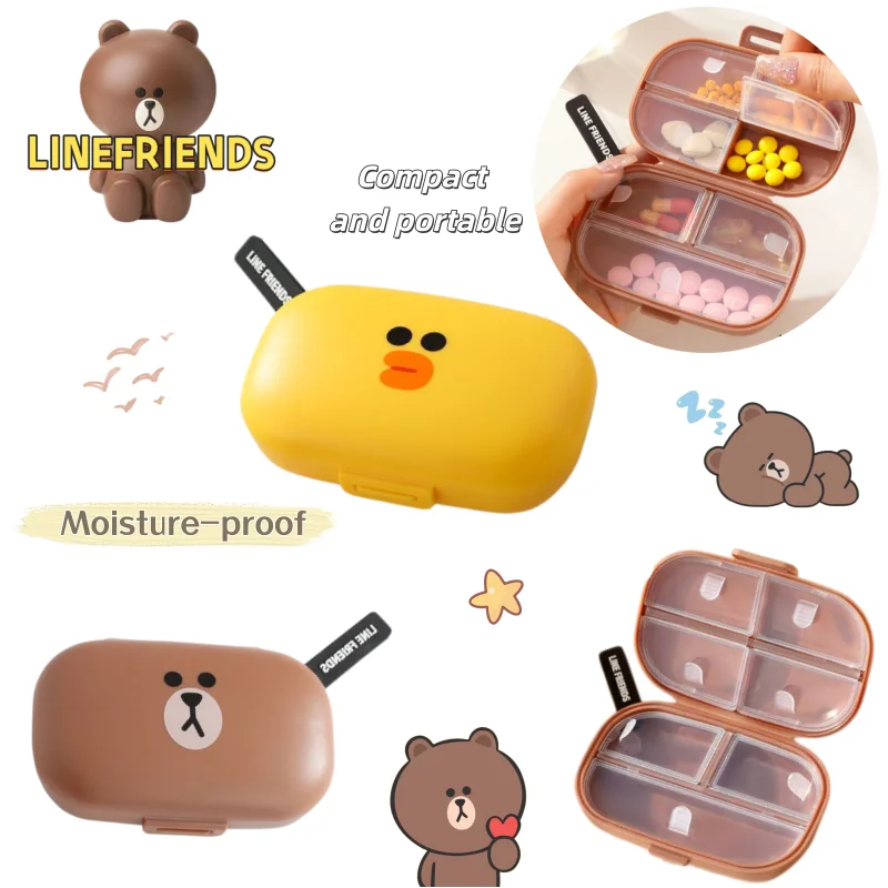 LINEFRIENDS Medizinbox Braunbär Cartoon und Niedlich Kreativ Hoher Farbwert Tragbare Feuchtigkeitsbeständige Aufbewahrungsbox mit Trennwänden – Detail 1