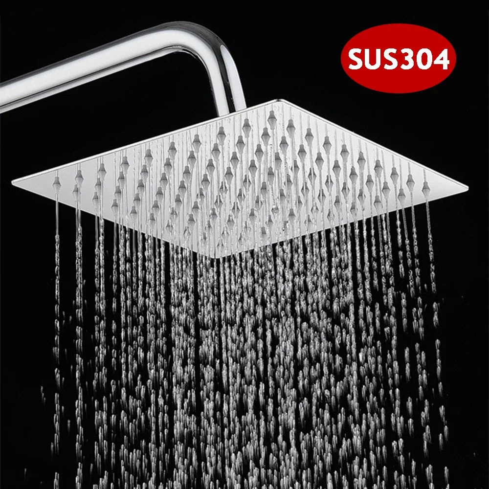 

304 Stainless Steel Shower Head 12/10/8/6 Inch Square Showerhead High Pressure Rainfall Shower Heads Ultra Thin Waterfall Shower