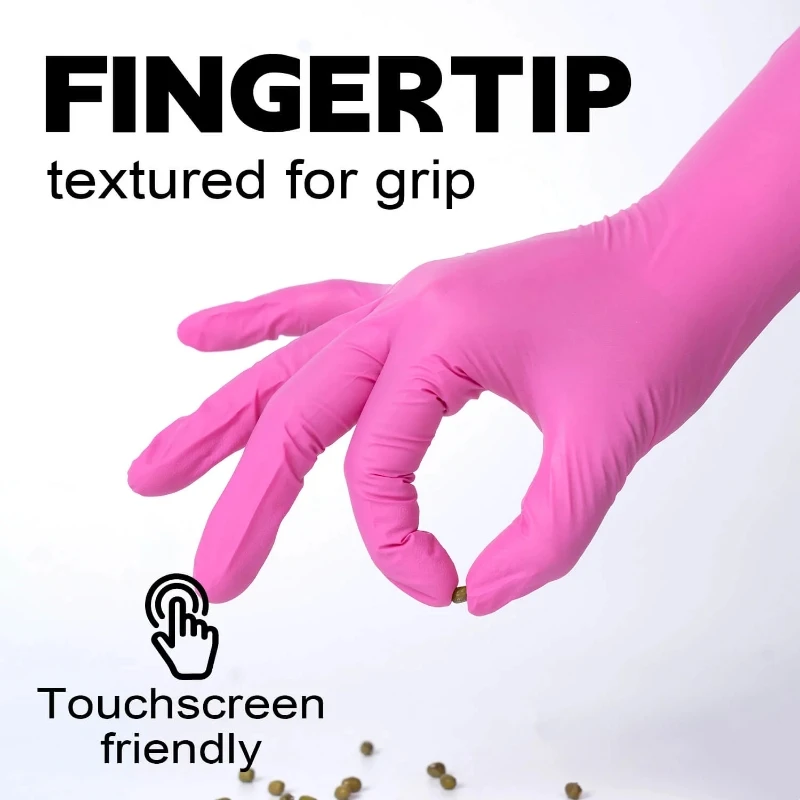 フクシアニトリル使い捨て手袋 3.5mil ラテックスフリー家庭用クリーニング手袋女性園芸安全作業保護手袋