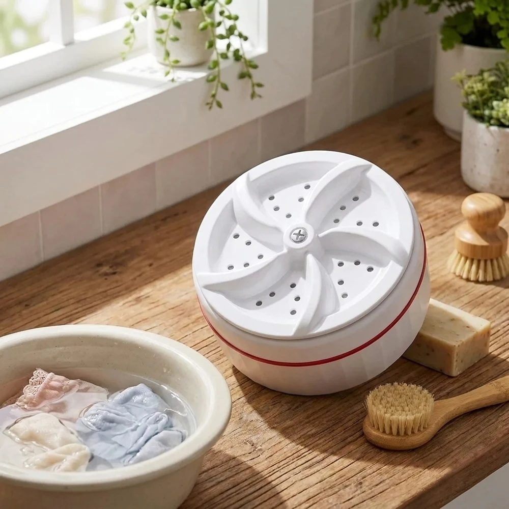 Portable USB Powered Ultrasonic Turbo Washer Deep Waterproof Dirt Removing Mini Washing Machine Compact Laundry Device for Under
