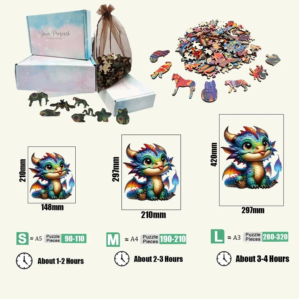 크리 에이 티브 DIY 게임 브레인 트위스터 러블리 드래곤 나무 직소 휴일 선물 나무 동물 퍼즐 어린이 성인