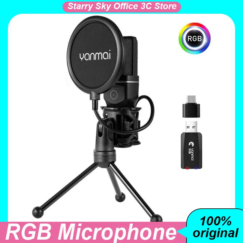 

Новый конденсаторный микрофон 2025 года, проводной RGB-микрофон для мобильных телефонов, игровой микрофон с амортизатором, 2,4G, микрофон для караоке для ноутбука