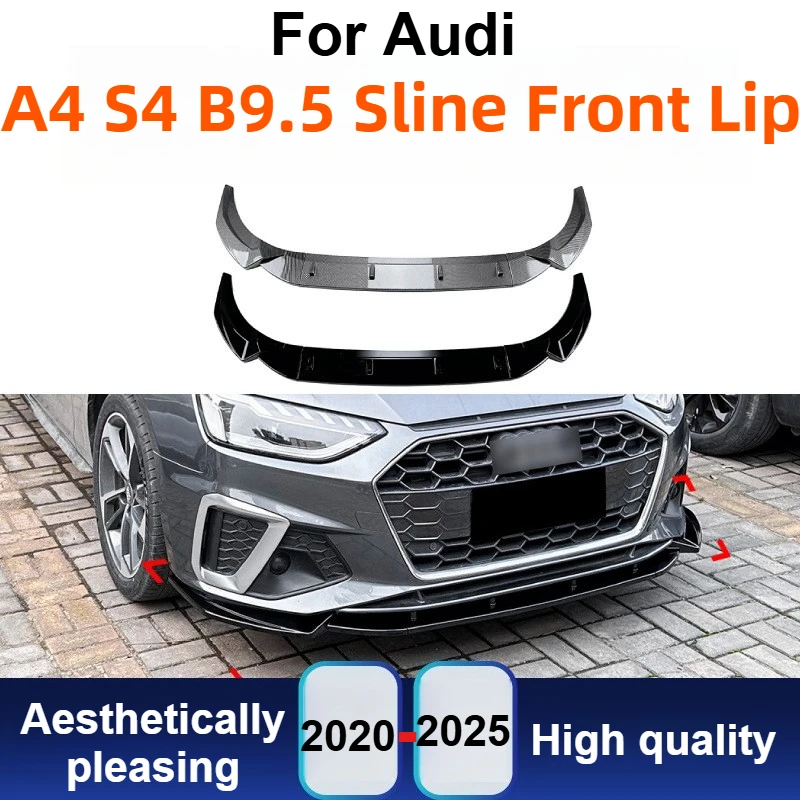 

For Audi A4 S4 B9.5 S-Line 2020-2025 Front Bumper Lip Spoiler Splitter Body Kit Corner Trim ABS Exterior Modification Accessory
