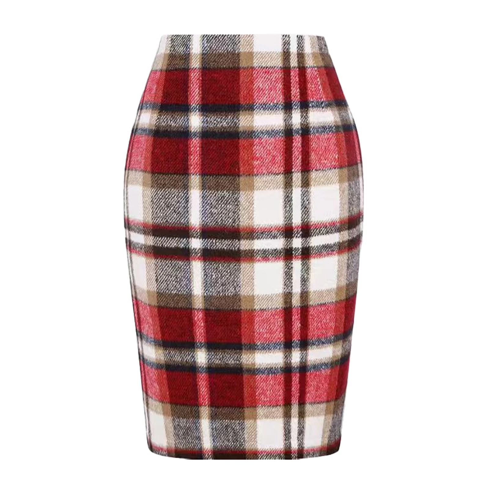 Falda de media longitud para mujer, minifalda a cuadros de color sólido, cintura alta, falda de cintura elástica, falda ajustada a la cadera, falda delgada