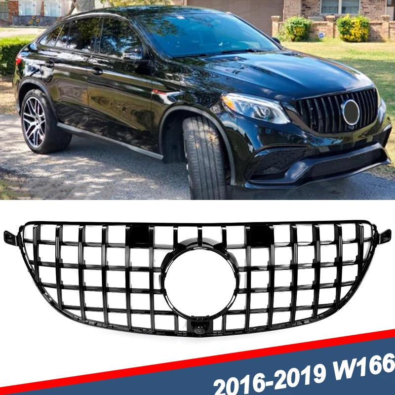 For 2016-2019 Benz W166 GLE63 AMG All Black GTR Style Front Bumper Grille Grill