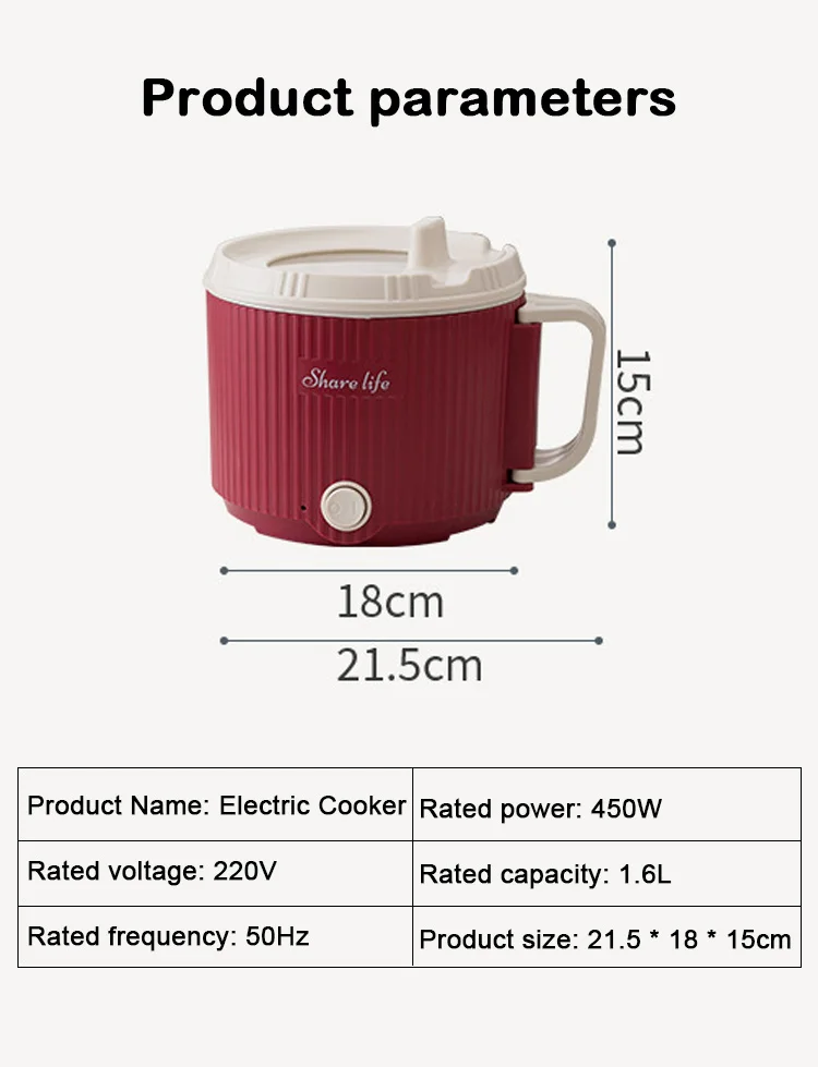 Elektryczny garnek do gotowania wielofunkcyjne urządzenie do gotowania ryżu Mini przenośny 1,6 l makaron błyskawiczny garnek do fast foodów owsianka