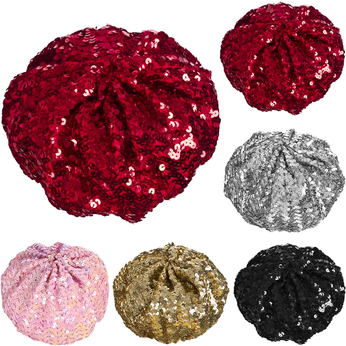 Stylish Newly Fashion Ladies Girls Sequins Shinny Beret Hat Party Dance Disco Caps 5 Colors Bling Solid Color Women Accessories